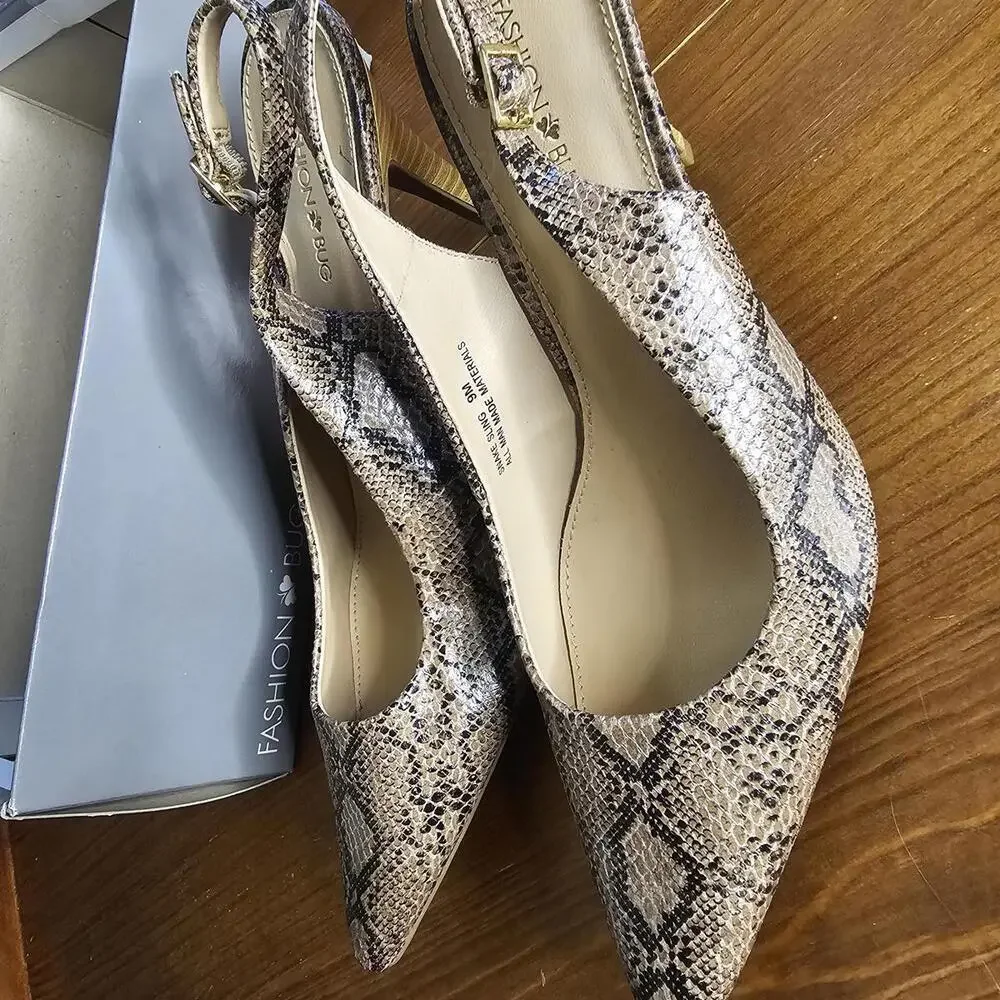 Fashion Nova Women's Snake Print Slingback Heels Size 9